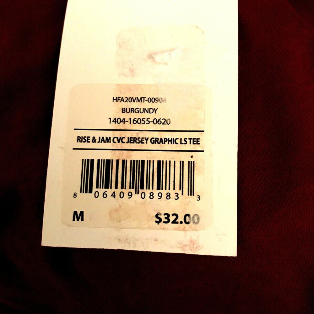 Hurley Mens Medium Long Sleeve Rise & Jam Jersey Red Burgundy T-Shirt Tee $32 - Picture 4 of 5